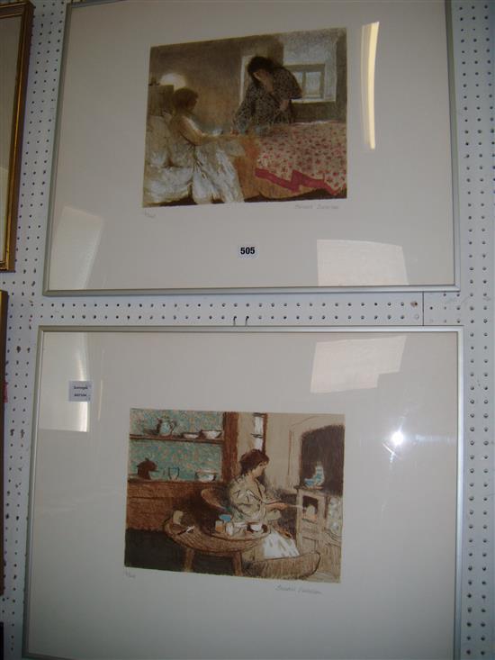 Bernard Dunstan, 20th century British School, ltd ed coloured lithographic print, an interior of a bedroom